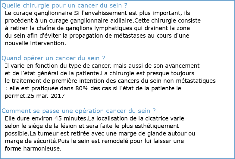 CHIRURGIE POUR CANCER DU SEIN