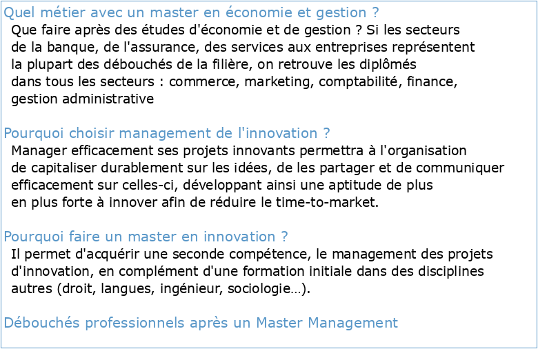Département Economie Gestion Master Management de l'Innovation