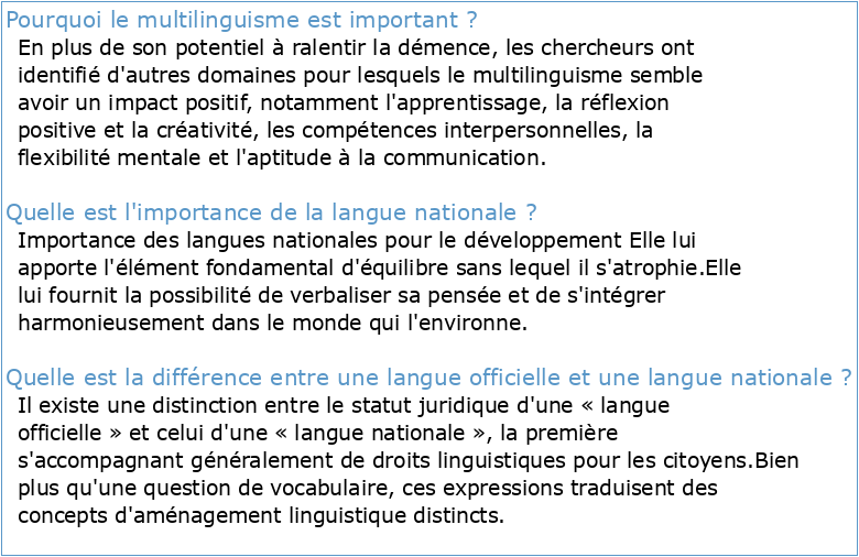 Promouvoir la langue nationale et instaurer un multilinguisme