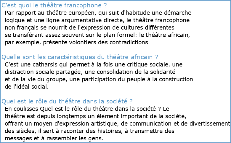 Le théâtre francophone et la transmission de la composante