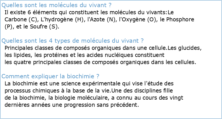 Introduction à la biochimie : les molécules du vivant