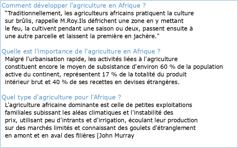 Afrique : agriculture développement et recherche