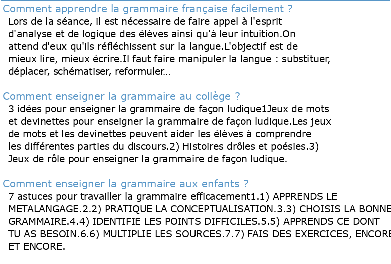 La grammaire du français du CP à la sixième