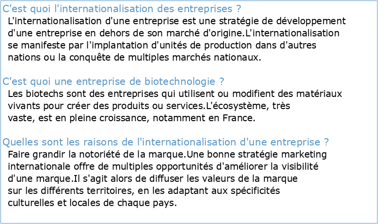 L'internationalisation des entreprises de biotechnologie
