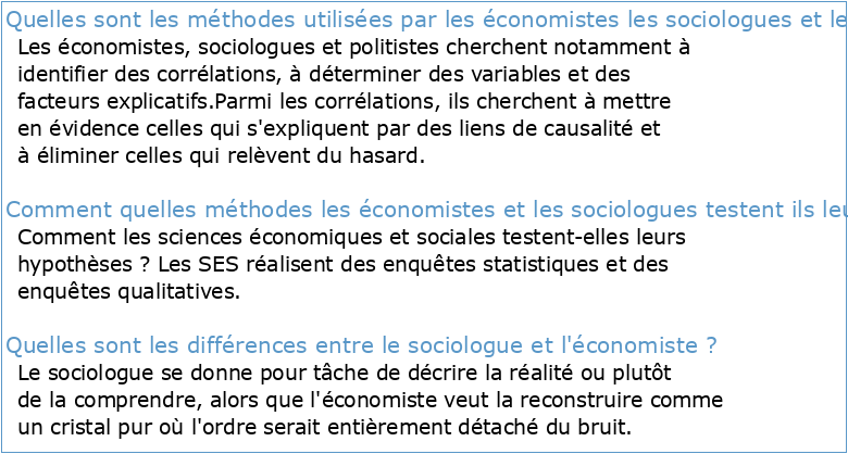 Chapitre 1 Comment les économistes les sociologues et les