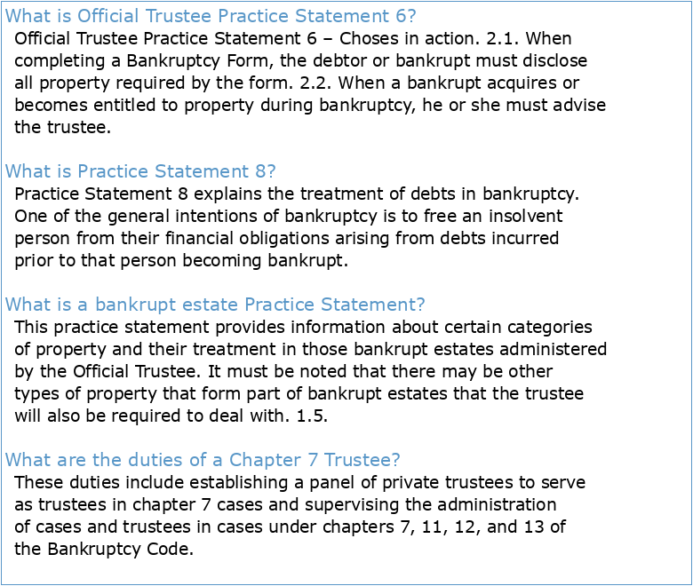 OFFICIAL TRUSTEE PRACTICE STATEMENT 8 Treatment of debts
