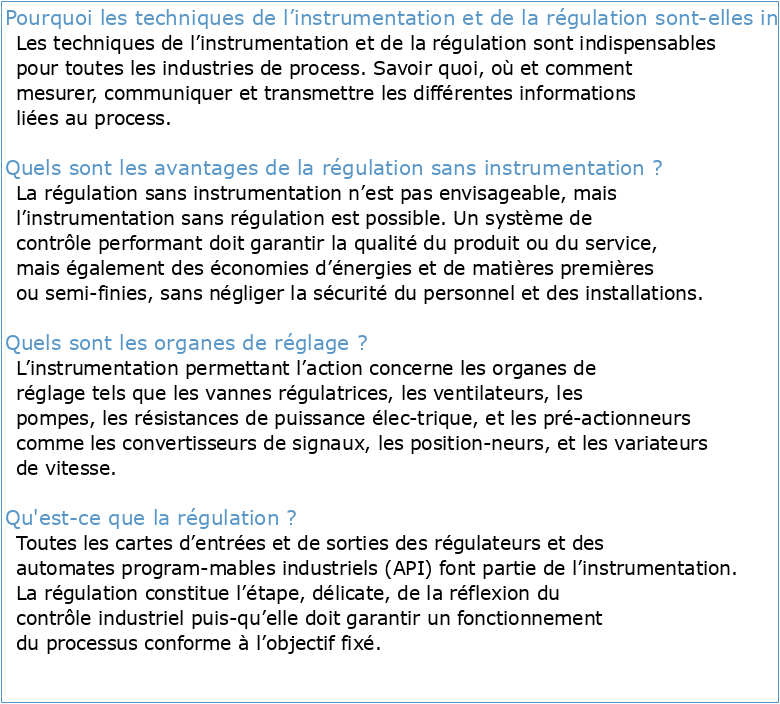Instrumentation et régulation