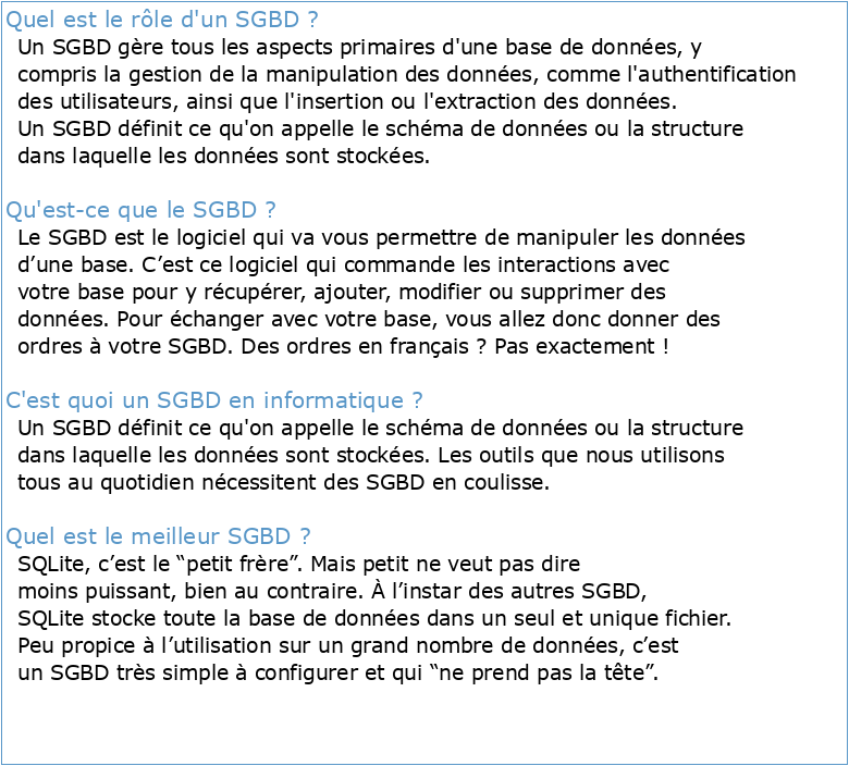 I Introduction II Les fonctions d'un SGBD
