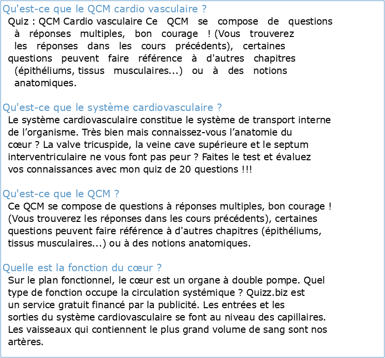 QCM Cardiovasculaire