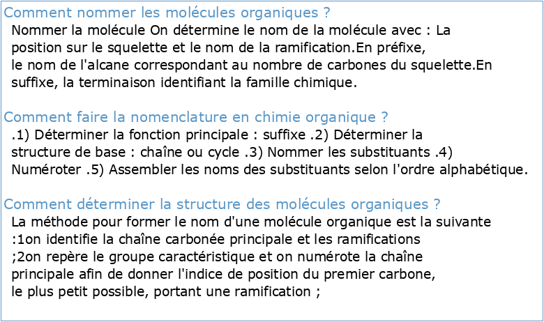 Chapitre 1 Structure des molécules organiques Nomenclature