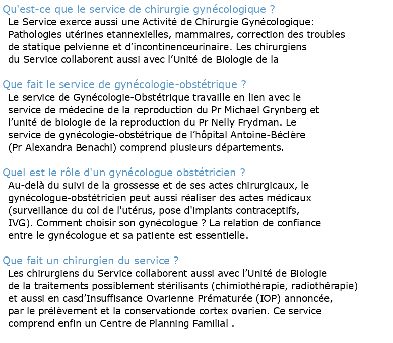 Le SERVICE de CHIRURGIE GYNÉCOLOGIQUE et OBSTÉTRIQUE