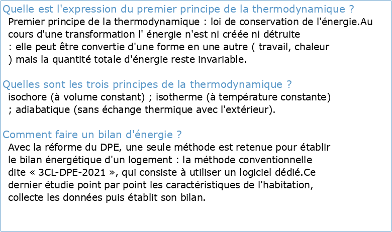 Premier principe de la thermodynamique – Bilans d'énergie