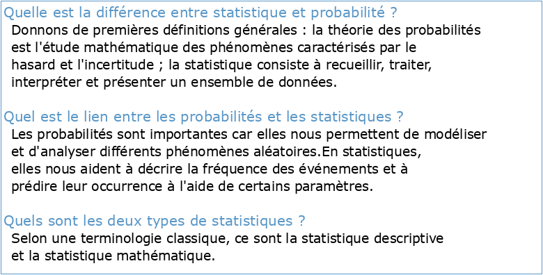 Statistique descriptive et probabilités