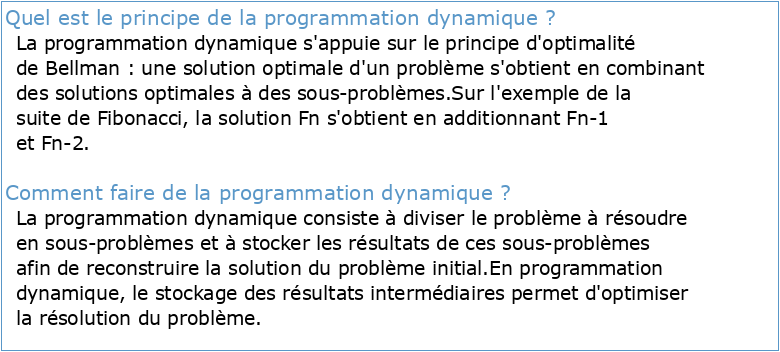 Chapitre 7 : Programmation dynamique