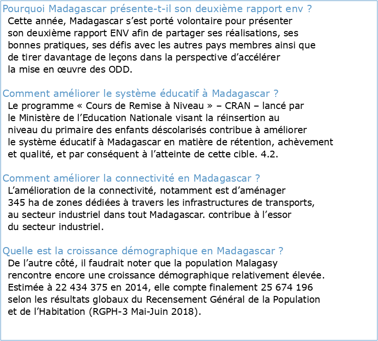 DEUXIÈME RAPPORT DE MADAGASCAR POUR L’EXAMEN NATIONAL