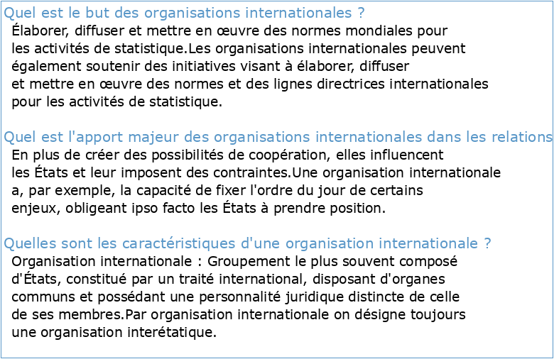 Organisations internationales et nationales interessees aux