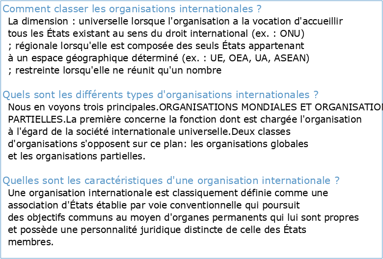 De la classification des organisations internationales
