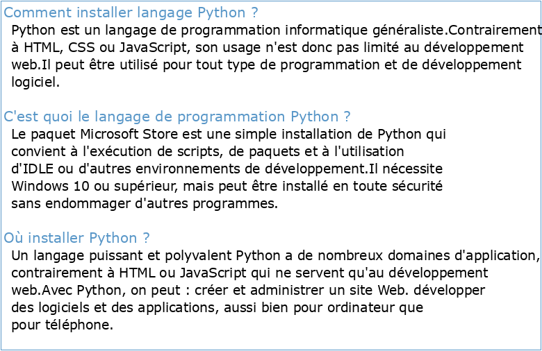 Le langage Python Installation et Prise en main