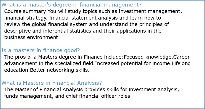Master in Finance Course Description
