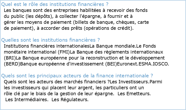 Le rôle des institutions financières internationales