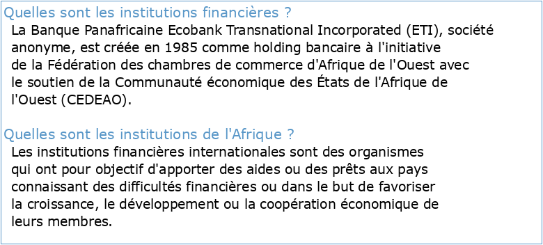 LES INSTITUTIONS FINANCIÈRES PANAFRICAINES
