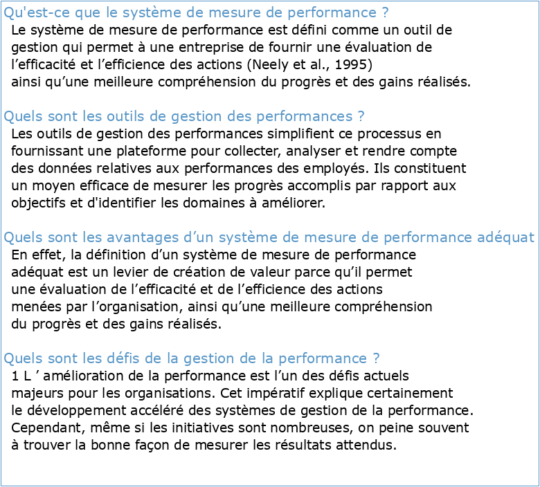 Mesure et gestion de la performance: un système de