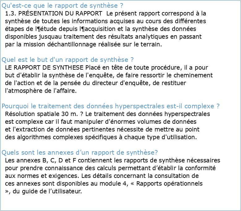 Groupe de Synthèse Hyperspectral Rapport 2008