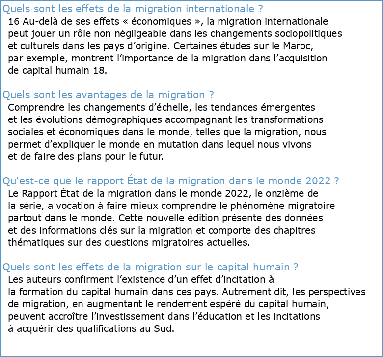 La migration internationale et ses effets sur le plan