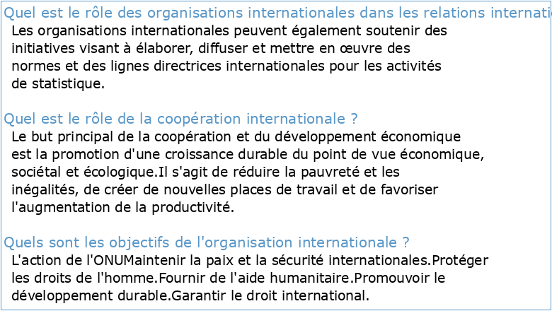 Le rôle des organisations internationales dans la coopération