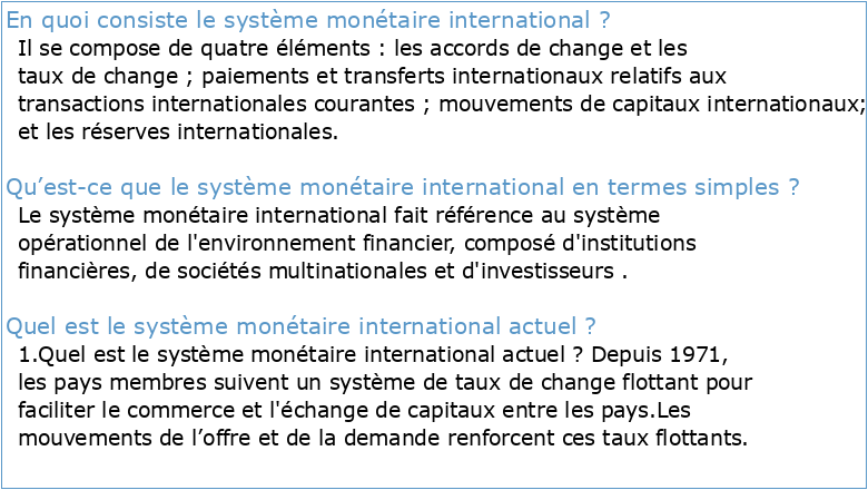 Chapitre 6 Le système monétaire international