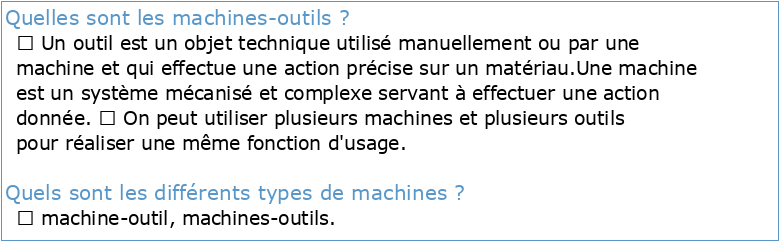 1 LES MACHINES-OUTILS : GENERALITES