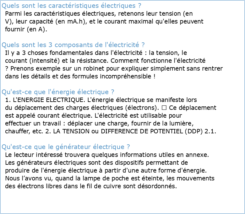 NOTIONS DE BASE DE L'ELECTRICITE