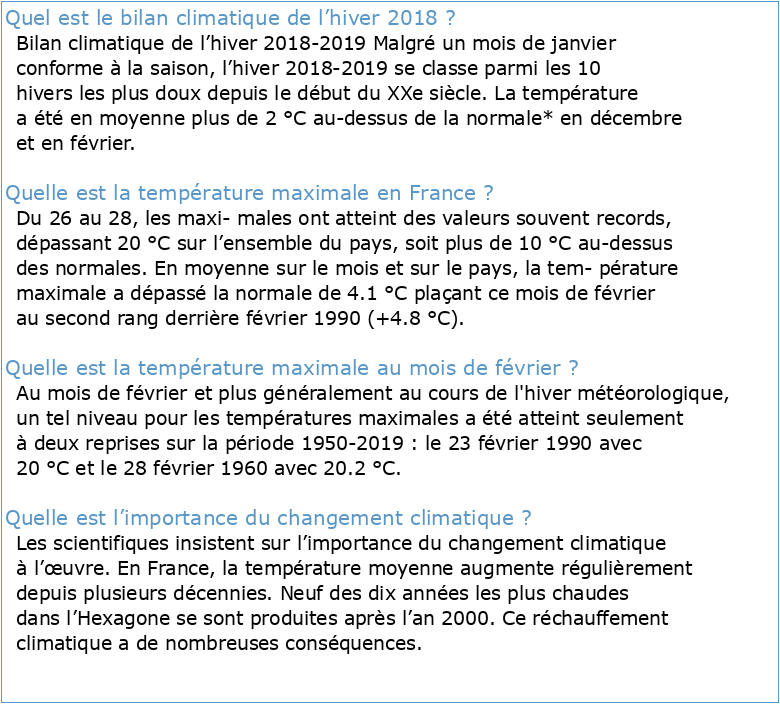 Bilan climatique de l'hiver 2018-2019