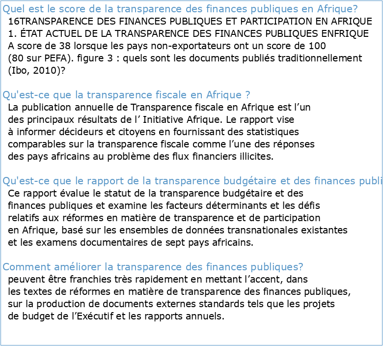 TRANSPARENCE DES FINANCES PUBLIQUES ET PARTICIPATION EN AFRIQUE
