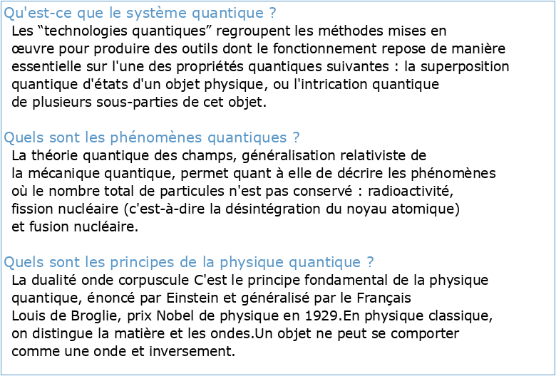 I : Introduction aux méthodes quantiques