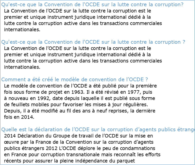 Mise en œuvre de la Convention de l'OCDE sur la lutte contre