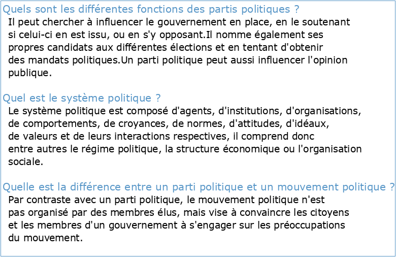 Partis et systèmes politiques: interactions et fonctions