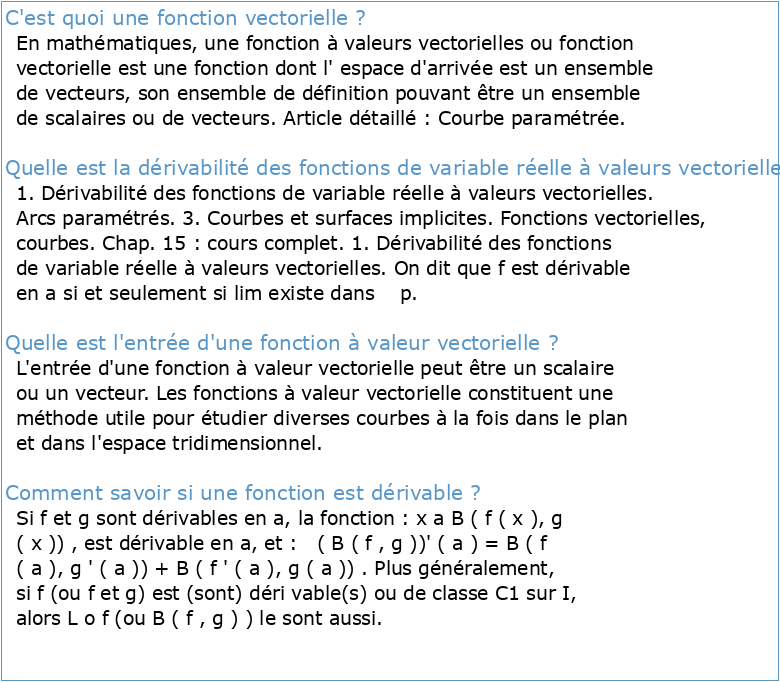 Fonctions vectorielles d'une variable vectorielle