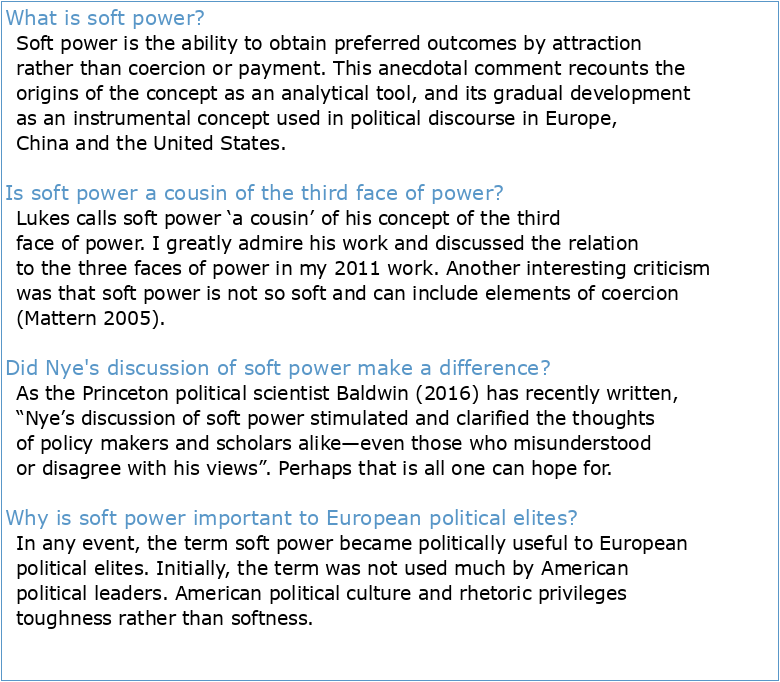 Soft power: the evolution of a concept
