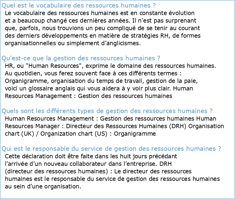 Vocabulaire de la gestion Human Resources des ressources