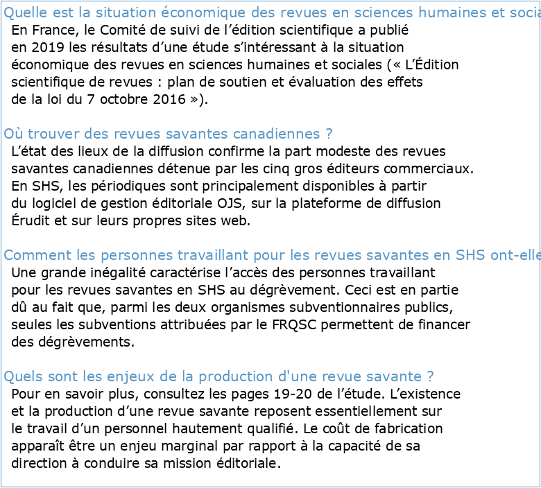 État de l'édition savante francophone en sciences humaines et