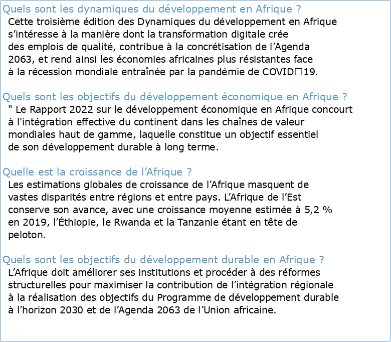 DÉVELOPPEMENT DE L'AFRIQUE