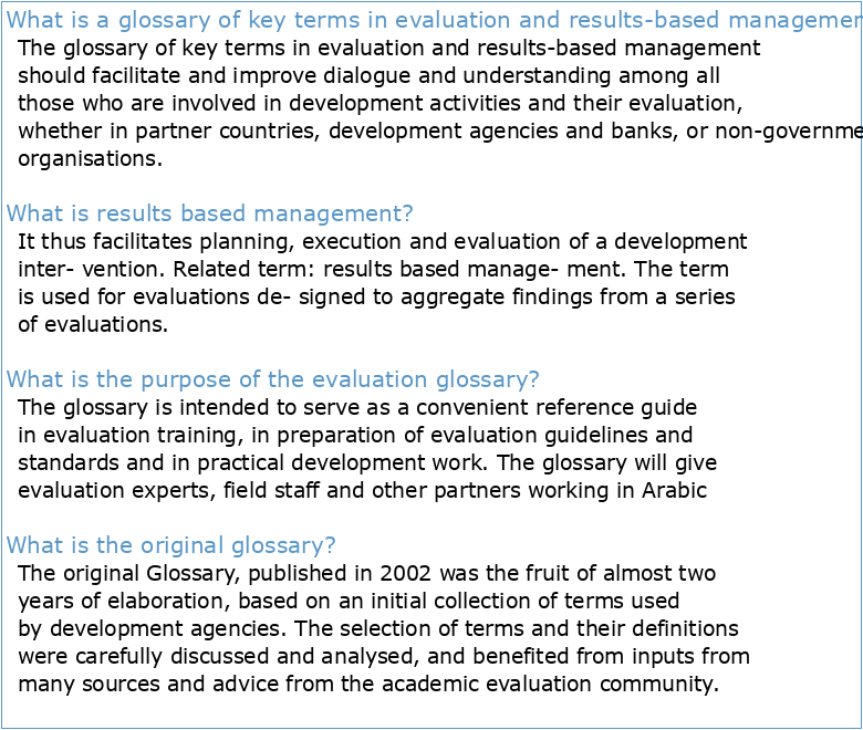 GLOSSARY OF KEY TERMS IN EVALUATION AND RESULTS BASED