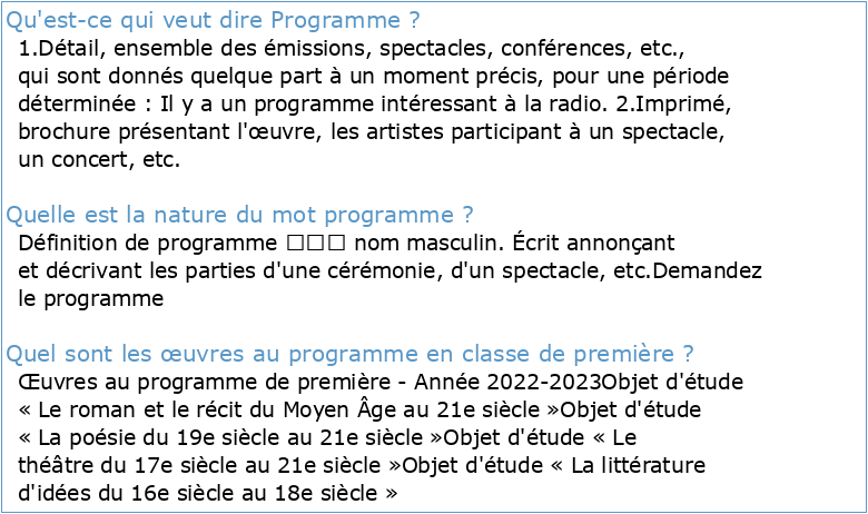 Programme en Français