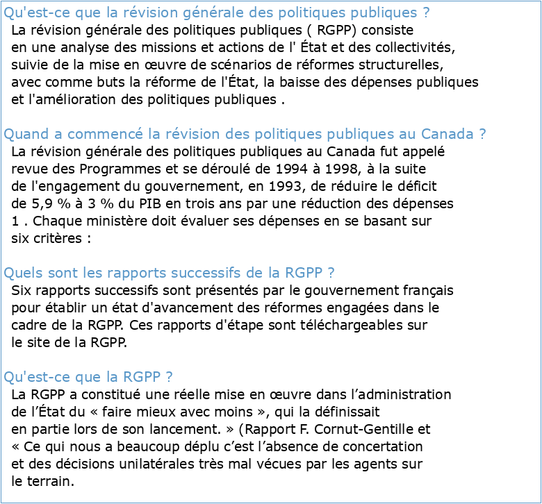 Bilan de la revue générale des politiques publiques (RGPP) et de la