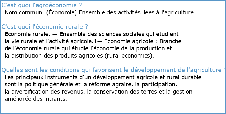 Agriculture bioéconomie et développement rural
