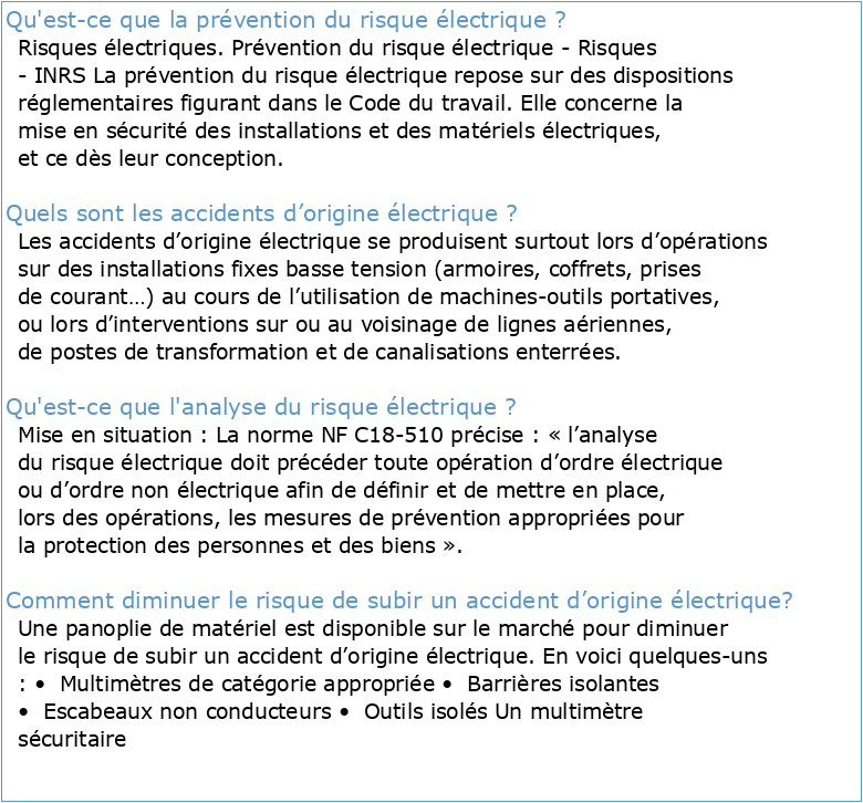 PREVENTION DES ACCIDENTS D'ORIGINE ELECTRIQUE N°1