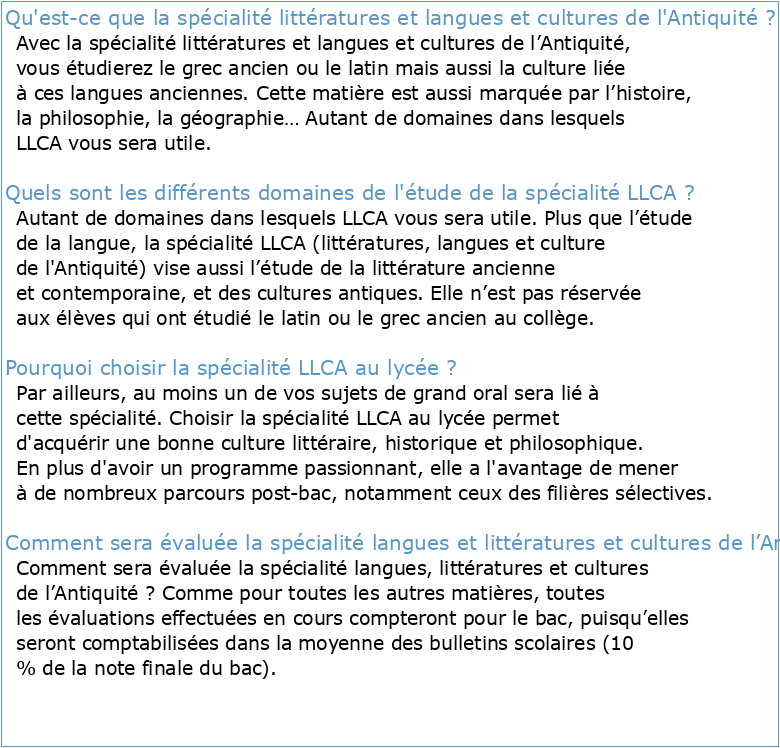 Spécialité LLCA littérature langues et civilisations de l'Antiquité