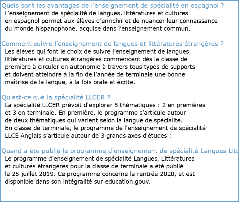 SPÉCIALITÉ LLCE ESPAGNOL (Langues Littératures et Cultures