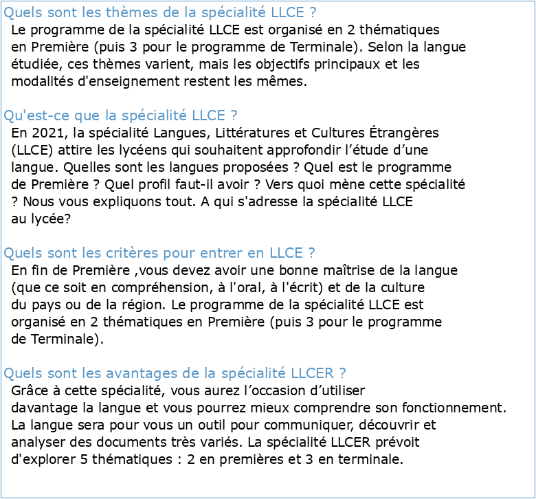 Présentation de la spécialité LLCE : Langues Littératures et Cultures